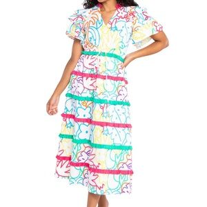 Alden Adair Yasmine Colorful Floral Ruffle Dress - medium